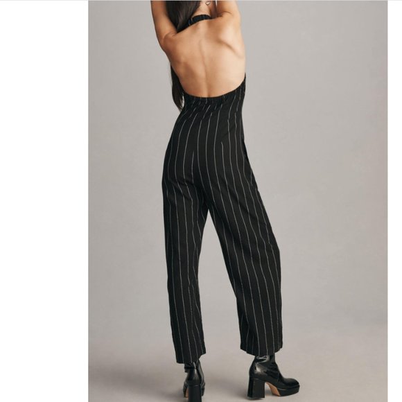 Brand New LITTLE LIES PINSTRIPE HALTER NECK JUMPSUIT - Picture 2 of 13